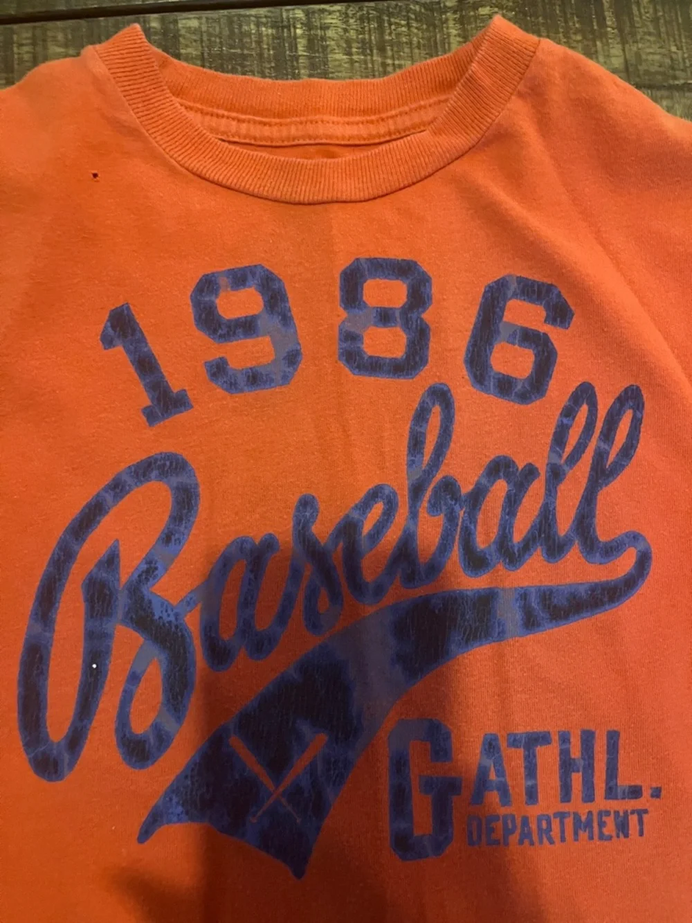 GAP Orange Tee with Navy '1986 Baseball' Graphic